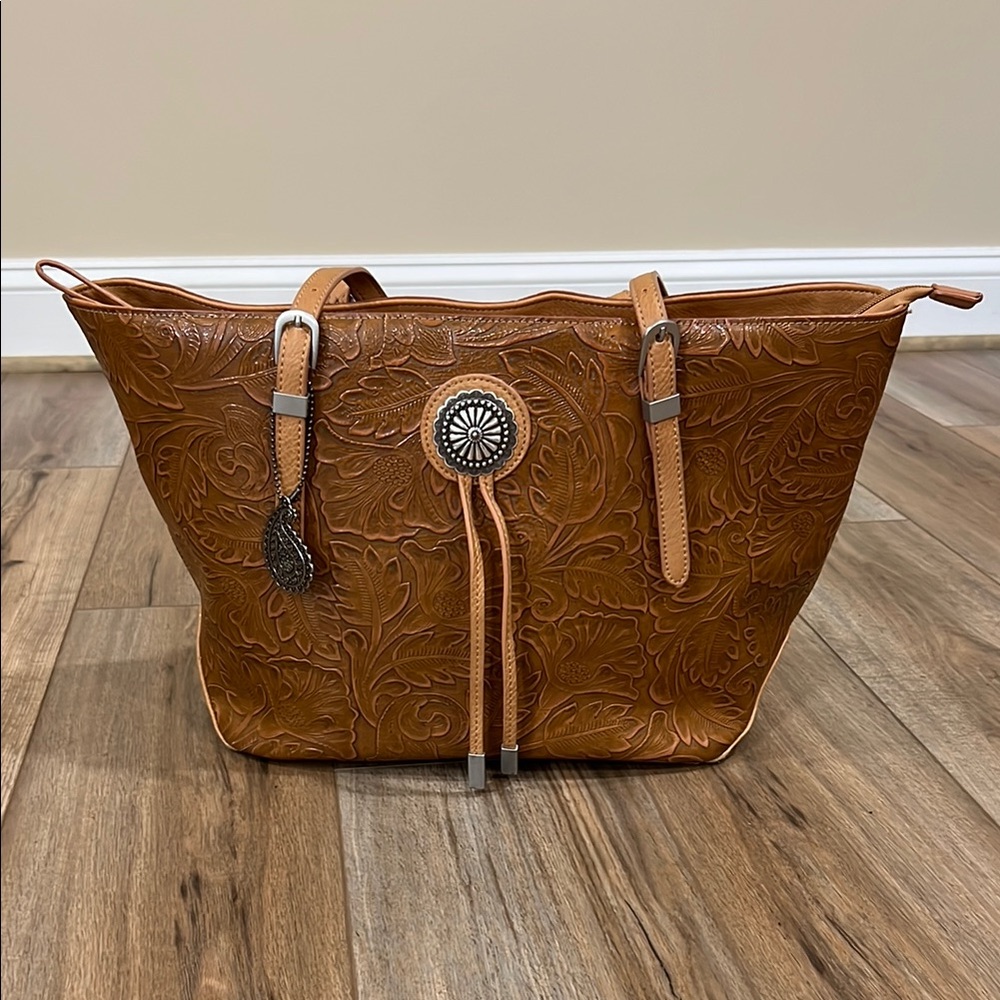 Embossed Brown Leather Tote Bag